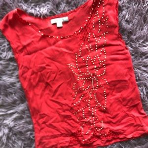 Red Orange Blouse with gold embellishments